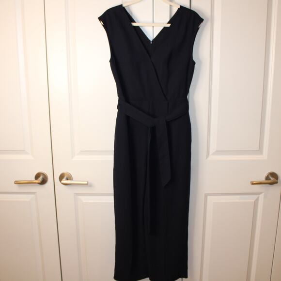 CLUB MONACO Lorenny Jumpsuit Straight Leg Navy Blue Belted Cross Front | 2 - Picture 2 of 11